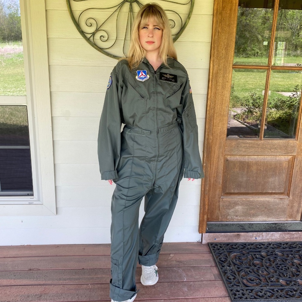 Vintage Summer Flight Suit Coveralls in Sage Green - Civil Air Patrol - Large